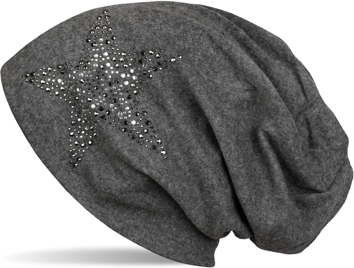 DAMSKA CZAPKA BEANIE CIEMNOSZARA Z OZDOBNĄ GWIAZDĄ