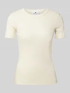 Koszulki i topy damskie - T-shirt z prążkowanym okrągłym dekoltem - miniaturka - grafika 1