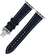 Akcesoria do smartwatchy - INF Oryginalny skórzany pasek do zegarka Apple Watch ze srebrną klamrą motylkową - (42/44/45/49 mm) Czarny - miniaturka - grafika 1