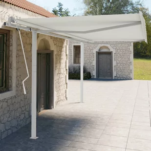 vidaXL Zestaw słupków do markizy, biały, 450x245 cm, żelazo - Markizy - miniaturka - grafika 1