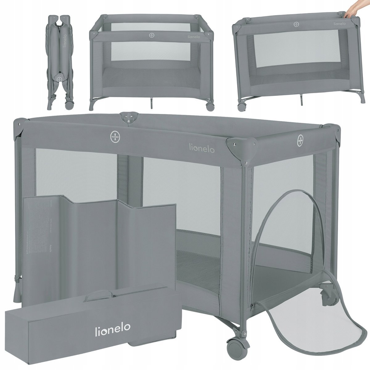 Łóżeczko dziecięce turystyczne składane materac 2 koła torba Lionelo Amelie