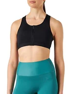 Biustonosze - Nike Damski biustonosz W Nk Df Swsh Zip Front Bra Sports bra czarny/biały S - miniaturka - grafika 1