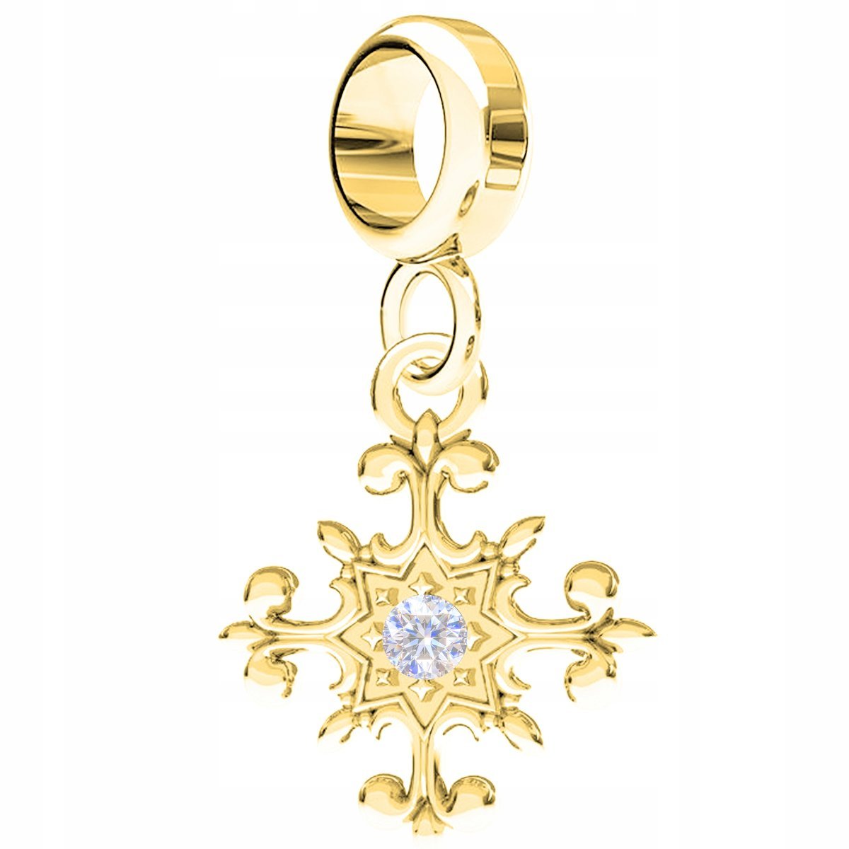 Charms Złoty Ozdobny Krzyż Śnieżka Cyrkonia Cross Krzyżyk SREBRO 925