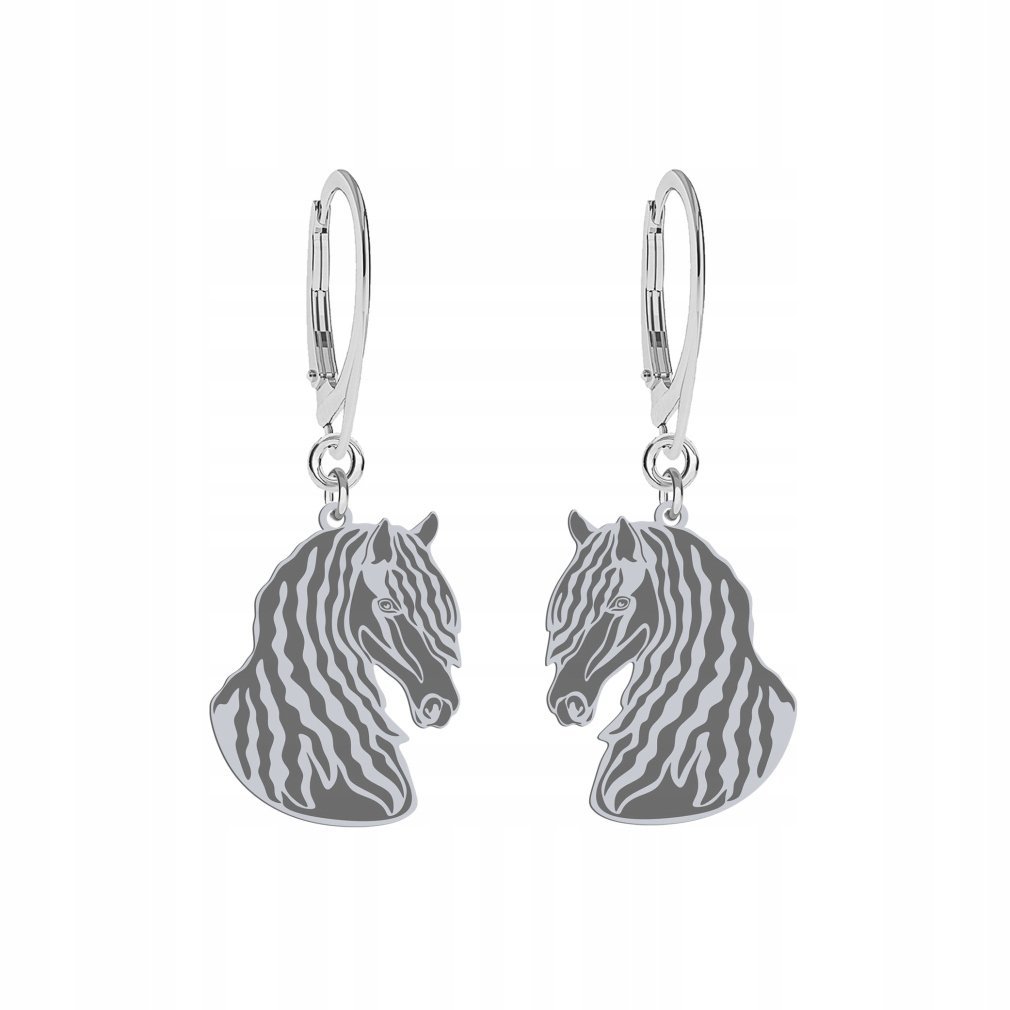 Kolczyki Srebrne Koń Fryzyjski 925 Prezent Biżuteria Kobieta GRAWER GRATIS