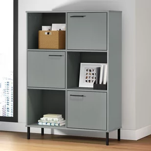 vidaXL Regał OSLO, metalowe nóżki, szary, 90x35x128,5 cm, lite drewno - Regały - miniaturka - grafika 1