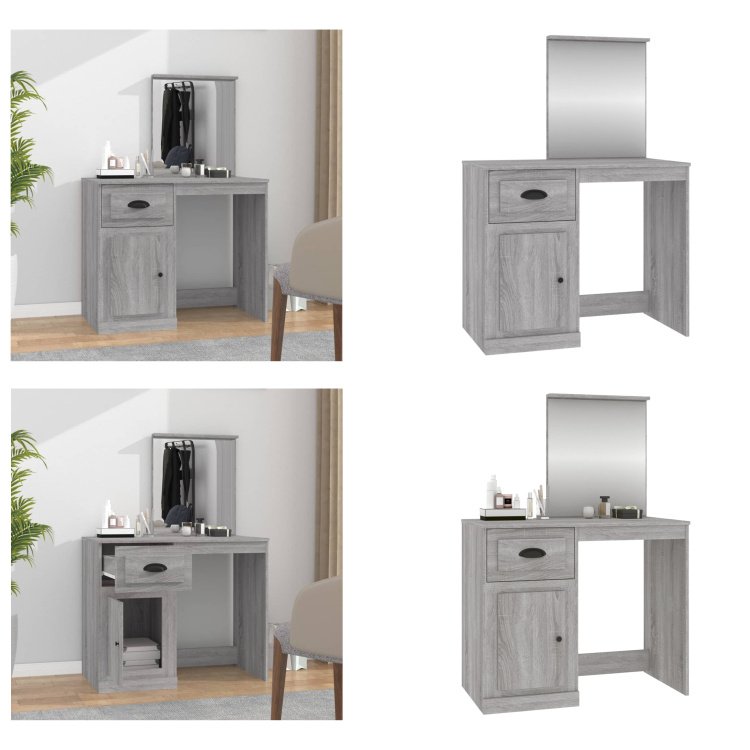 vidaXL Toaletka z lustrem szara Sonoma 90x50x132,5 cm - Toaletka - Toaletki - Stolik kosmetyczny - Stoliki kosmetyczne