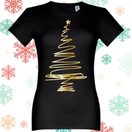 Koszulki i topy damskie - Koszulka świąteczna damska złota choinka czarny t-shirt M Święta Boże Narodzenie - miniaturka - grafika 1