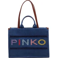 Torebki damskie - Pinko Shopperka SHOPPER DENIM RICAMO LOGO - miniaturka - grafika 1