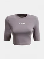 Koszulki sportowe damskie - Damski longsleeve crop top GUESS ALLISON - różowy - miniaturka - grafika 1