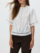 Bluzki damskie - Reserved - Bawełniana bluzka z ażurowym haftem - biały - miniaturka - grafika 1