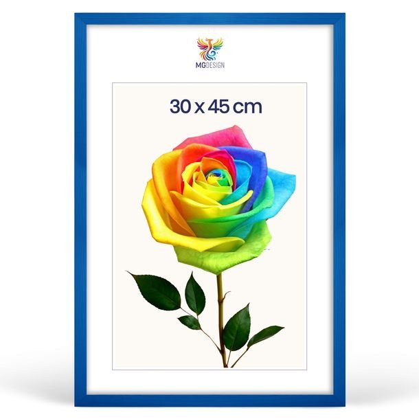Ramka na zdjęcia 30 x 45 cm niebieska, z naturalnego drewna