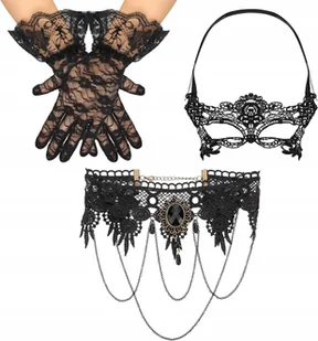 KORONKOWE AKCESORIA RĘKAWICZKI MASKA CHOKER PRZEBRANIE HALLOWEEN LATA 70 80 - Dodatki do strojów karnawałowych - miniaturka - grafika 1