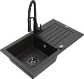 Zlewozmywaki z baterią - Mexen Pablo zlewozmywak granitowy 1-komorowy z ociekaczem i baterią kuchenną Aster, czarny/złoty metalik - 6510-75-73450-70-B - miniaturka - grafika 1