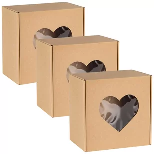 Kwadratowe pudełko fasonowe z okienkiem serce, pudełko prezentowe 20x20x10cm x3 - Zestawy upominkowe - miniaturka - grafika 1