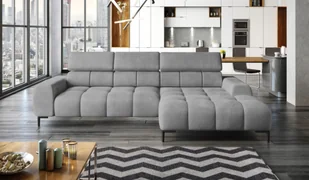Narożnik tapicerowany w kształcie litery L Prawy Narożnik z funkcją spania Sofa z funkcją spania Mała 3-osobowa Regulowane zagłówki i siedzisko Tkanina: SALVADOR 177x270x99 cm Szary - Narożniki - miniaturka - grafika 1