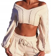 Bluzy damskie - OH POLLY BLUZA DAMSKA KRÓTKA BEŻOWA CASUAL 32 0A9G6_A* T3A - miniaturka - grafika 1