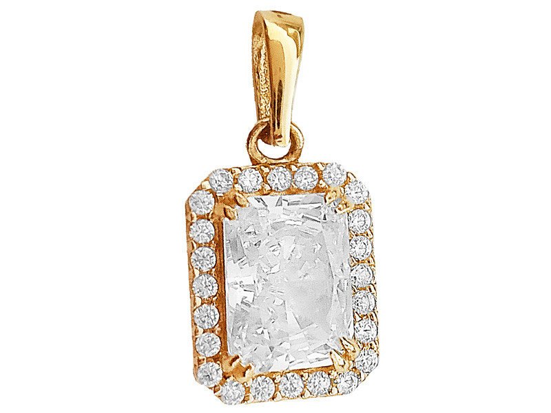 Złota zawieszka 585 elegancka prostokątna markiza zdobiona cyrkoniami