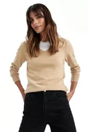 Swetry damskie - DeFacto Damski sweter Tricot, beżowy, XXL - miniaturka - grafika 1