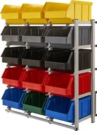 Pojemniki przemysłowe - qBox Regał do pojemników warsztatowych, jednostronny. Wym: 1460x980x400mm 18 pojemników Regał bez pojemników - miniaturka - grafika 1