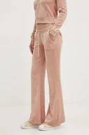 Spodnie damskie - Juicy Couture spodnie dresowe welurowe CAISA kolor beżowy gładkie JCSEBJ008 - miniaturka - grafika 1