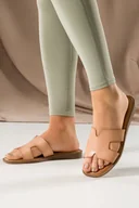 Klapki i japonki damskie - Beżowe klapki damskie płaskie geometryczne wycięcia Casu JK-991-3 - miniaturka - grafika 1