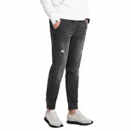 Spodnie męskie - Męskie spodnie jeansowe JOGGERY z przetarciami czarne V2 OM-PADJ-0150 XL - miniaturka - grafika 1