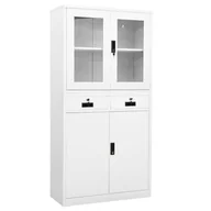 Szafy biurowe - vidaXL vidaXL Szafa biurowa biała 90x40x180 cm stal i szkło hartowane 336421 - miniaturka - grafika 1