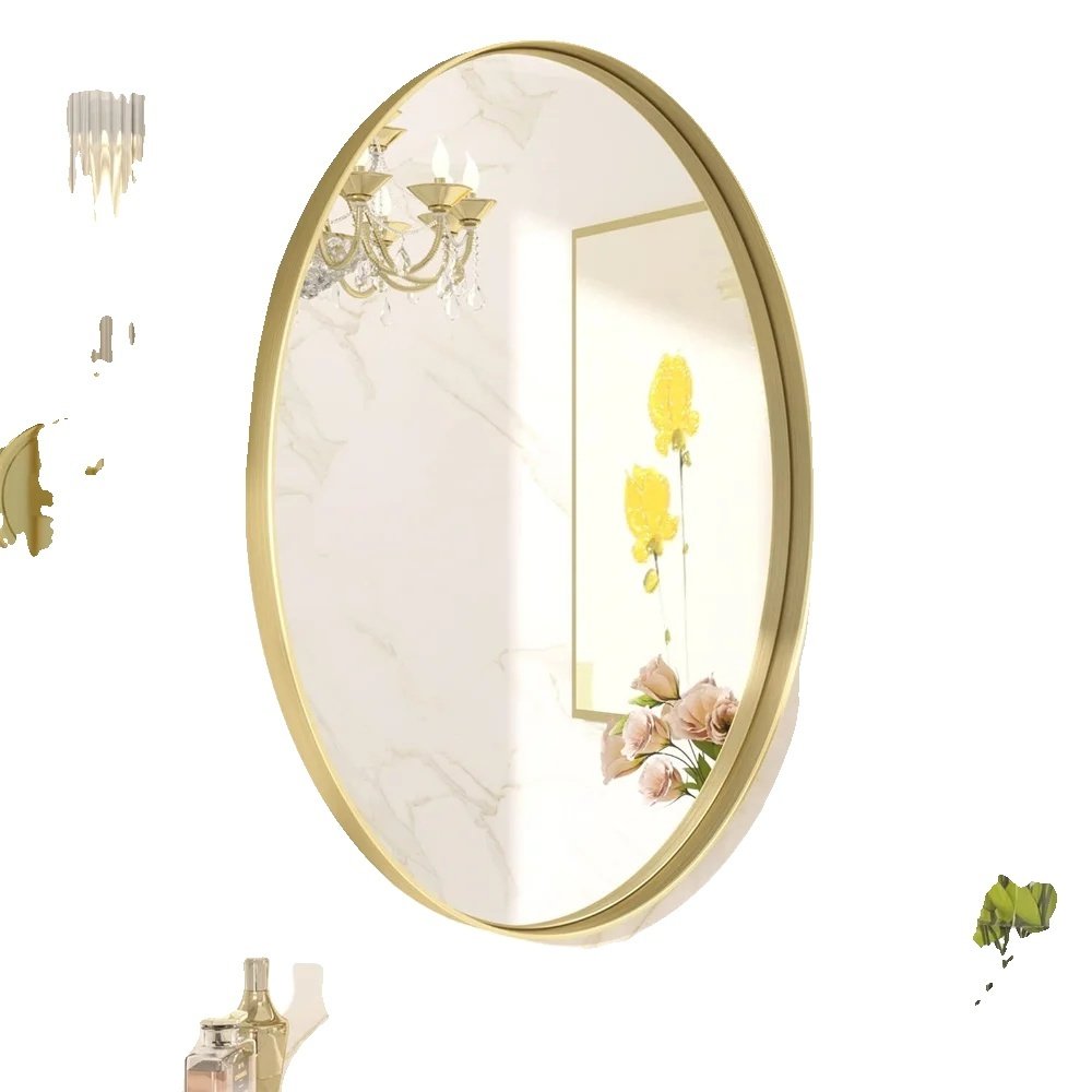 Owalne lustro ścienne, złota aluminiowa rama, nowoczesny design, złote, 55x76cm