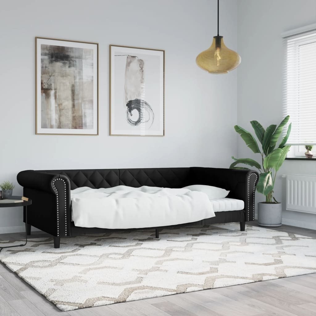 Łóżko dzienne czarne 100x200 cm sztuczna skóra