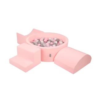 KiddyMoon Piankowy plac zabaw PPZP-OK30D-134 z piłeczkami różowy: perła-szary-transparent-pudrowy róż basen 200/rampa L/półwałek L/schodek - Suche baseny - miniaturka - grafika 1