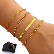 Bransoletki - Zestaw 4 szt Bransoletki Złote Komplet Pudełko Na Prezent Stal Chirurgiczna - miniaturka - grafika 1