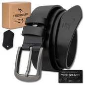 Paski - Męski pasek TRESSARI 100% skóra naturalna skórzany czarny do spodni - miniaturka - grafika 1