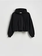 Bluzy damskie - Reserved - Krótka bluza z bawełną - czarny - miniaturka - grafika 1