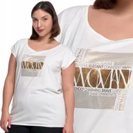 Koszulki i topy damskie - KOSZULKA DAMSKA BAWEŁNIANA OVERSIZE T-SHIRT METALICZNY NADRUK MORAJ L WHITE - miniaturka - grafika 1