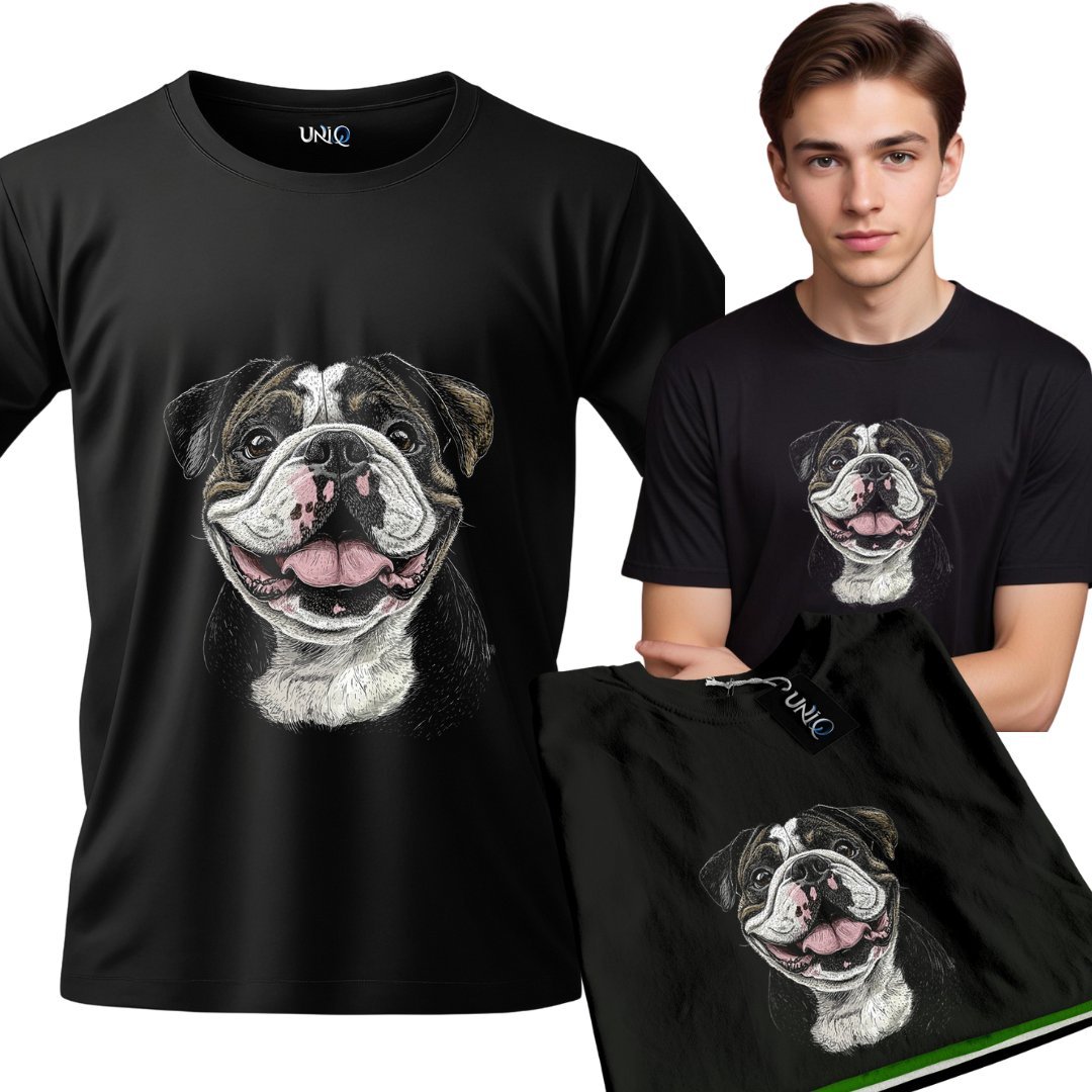 T-SHIRT CZARNY bawełna męska koszulka Z NADRUKIEM Buldog XL + KUBEK W PREZENCIE