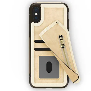 Zizo Nebula Wallet Case Skórzane etui iPhone X z kieszeniami na karty + saszetka na zamek + szkło 9H na ekran (Tan/Brown) - Etui i futerały do telefonów - miniaturka - grafika 2