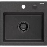 Zlewozmywaki - Mexen Milo zlewozmywak granitowy 1-komorowy 435 x 410 mm, czarny nakrapiany, syfon czarny - miniaturka - grafika 1