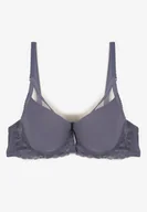 Biustonosze - Granatowo-Szary Biustonosz z Koronką i Transparentnymi Wstawkami Senelia - Renee - miniaturka - grafika 1