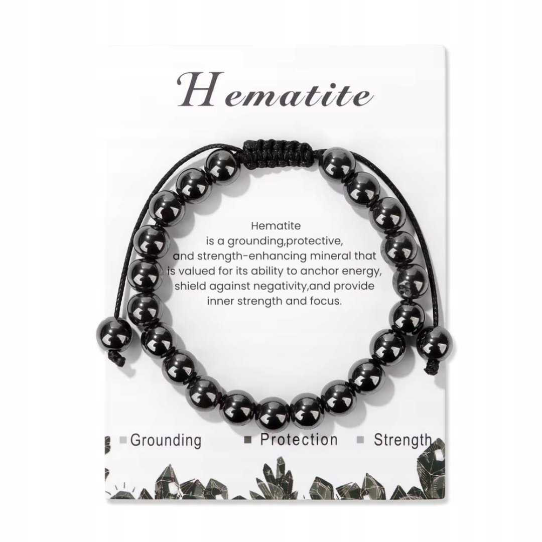 Bransoletka Regulowana z Kamienia Naturalnego Hematyt Amulet Siły