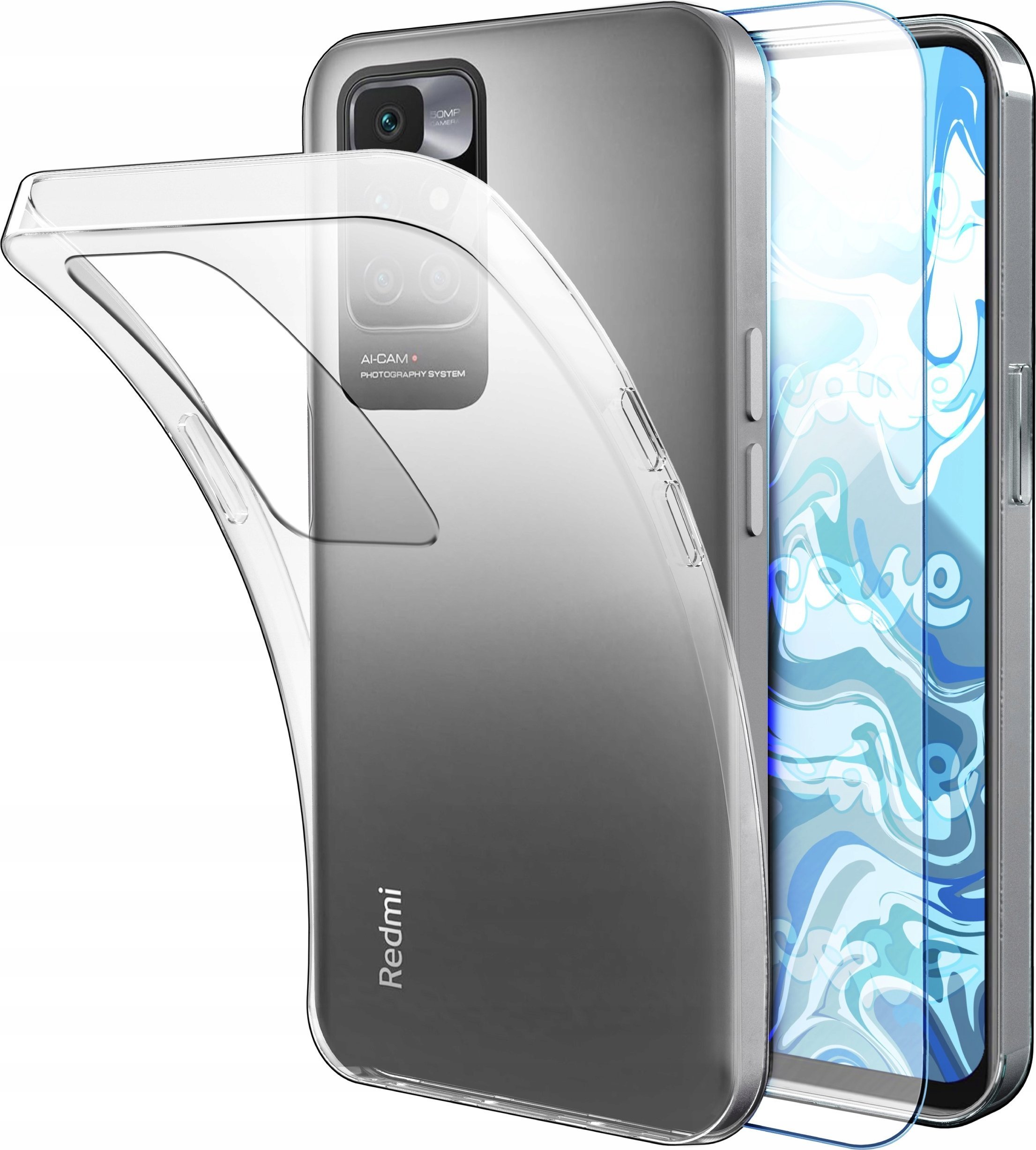 Etui Do Xiaomi Redmi 10 Przezroczyste, Silikonowe, Ochronne Szkło 9H