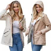 Płaszcze damskie - Dwustronny Taliowany Wiosenny Płaszcz Parka Kaptur 3 Kolory Przejściowy - miniaturka - grafika 1