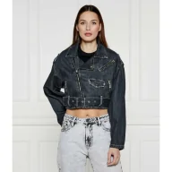 Kurtki damskie - GUESS Jeansowa ramoneska SANDY Cropped Fit - miniaturka - grafika 1