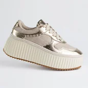Półbuty damskie - Sneakersy damskie na platformie GOODIN GD-HY10 skóra ryflowanie złoty 38 - miniaturka - grafika 1