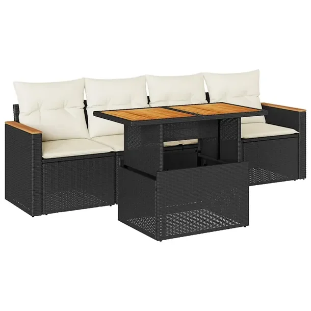 Modułowy zestaw wypoczynkowy z rattanem PE, czarny, 55-100 x 55-62 x 44-73