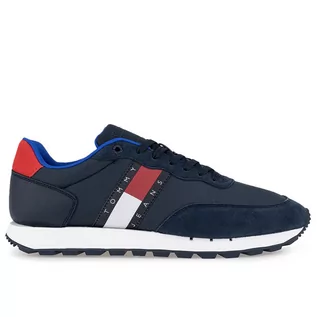 Buty sportowe męskie - Buty Tommy Jeans Leather Runner EM0EM01136-C87 - granatowe - grafika 1