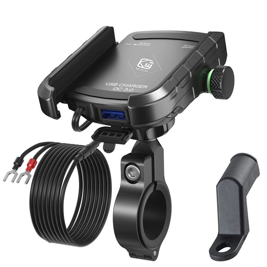 UCHWYT MOTOCYKLOWY ALUMINIUM KEWIG NA TELEFON ŁADOWARKA USB QC 3.0