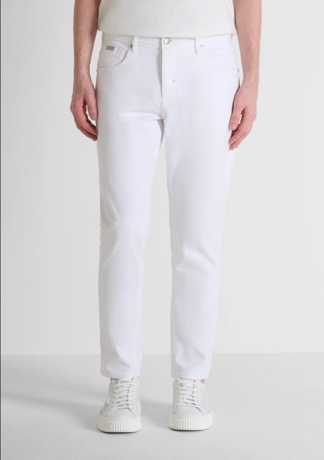 jeansy slim fit męskie kremowy
