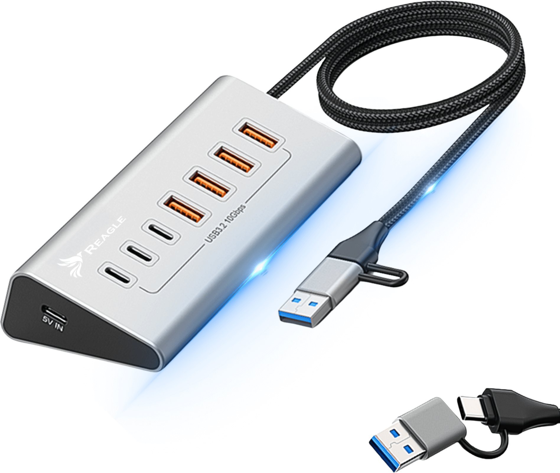 HUB USB AKTYWNY 7 PORTÓW USB 3.2 10Gbps ROZDZIELACZ ROZGAŁĘŹNIK 7w1 USB-C REAGLE