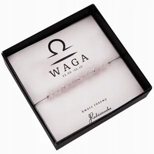Bransoletka Znak Zodiaku WAGA Kamienie Naturalne Kwarc Różowy Prezent 925 - Bransoletki - miniaturka - grafika 1