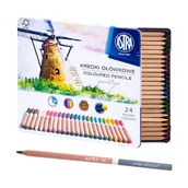Szkolne artykuły papiernicze - Astra Kredki Ołówkowe Szkolne Z Drewna Cedrowego W Metalowym Pudełku 24 Kolory - miniaturka - grafika 1